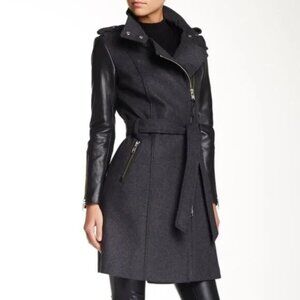 Mackage Dale Black Trench Coat with Leather Sleeves